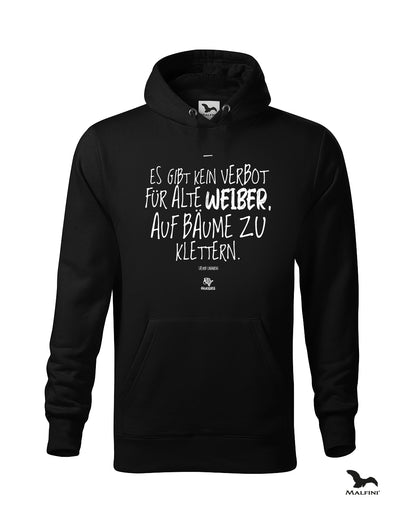 Schwarzer #heinzigartig Hoodie mit Spruchaufdruck: "Es gibt kein Verbot für alte Weiber, auf Bäume zu klettern" von Astrid Lindgren