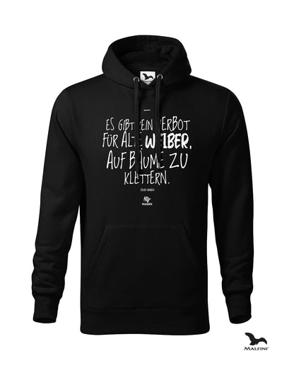 Schwarzer #heinzigartig Hoodie mit Spruchaufdruck: "Es gibt kein Verbot für alte Weiber, auf Bäume zu klettern" von Astrid Lindgren