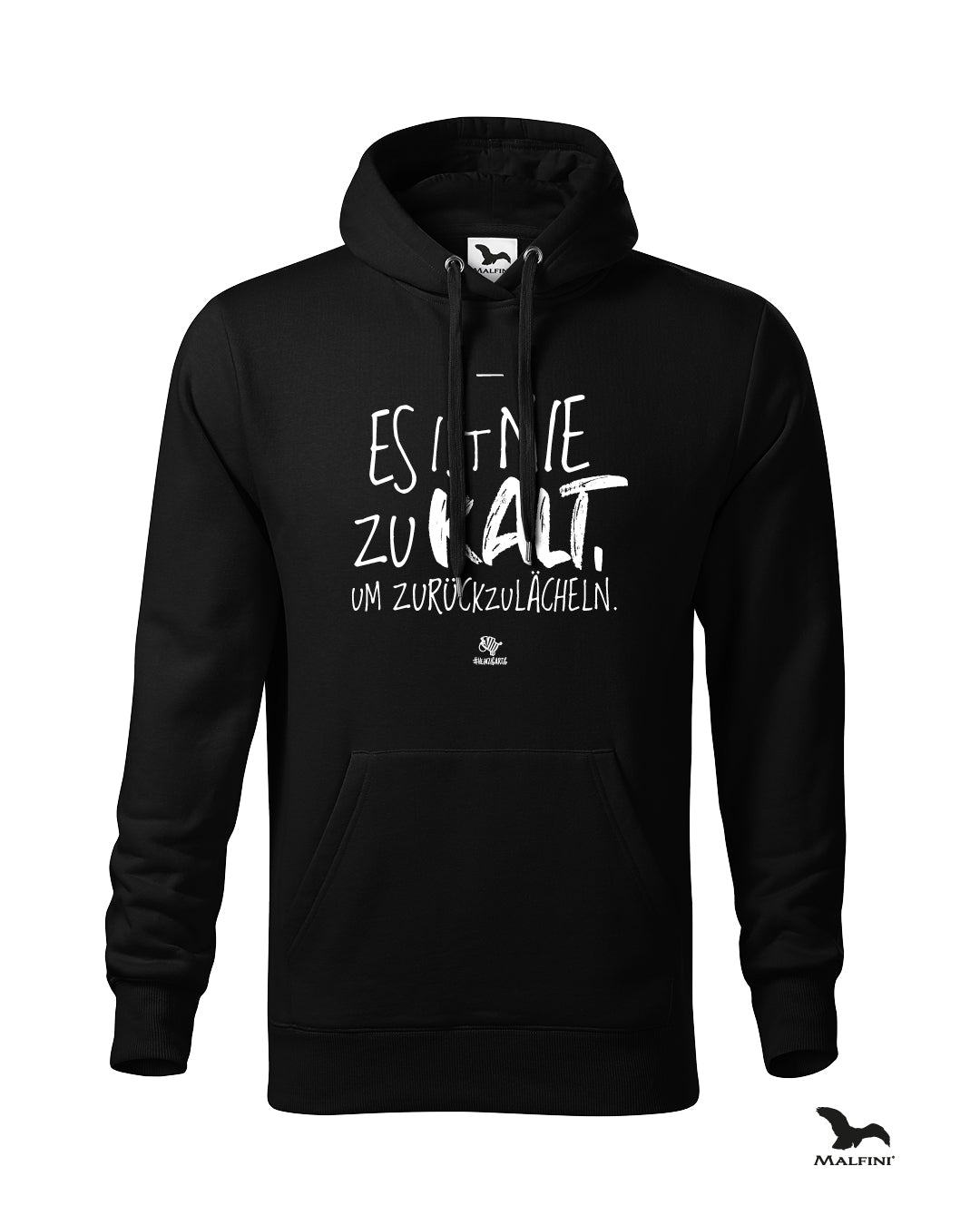 Schwarzer #heinzigartig Hoodie mit Spruchaufdruck "Es ist nie zu kalt um zurückzulacheln"