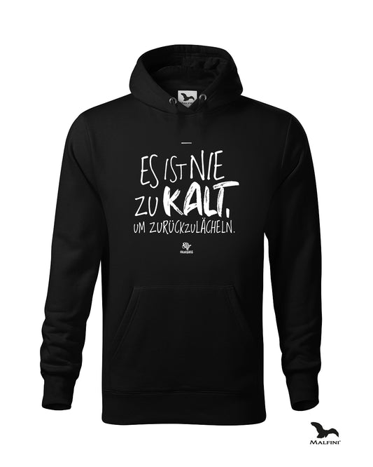 Schwarzer #heinzigartig Hoodie mit Spruchaufdruck "Es ist nie zu kalt um zurückzulacheln"
